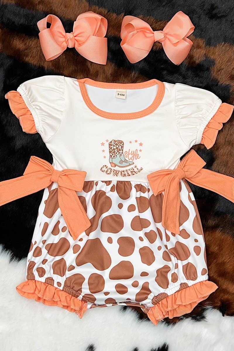 STYLE COWGIRL" COW SPOTTED BABY ROMPER