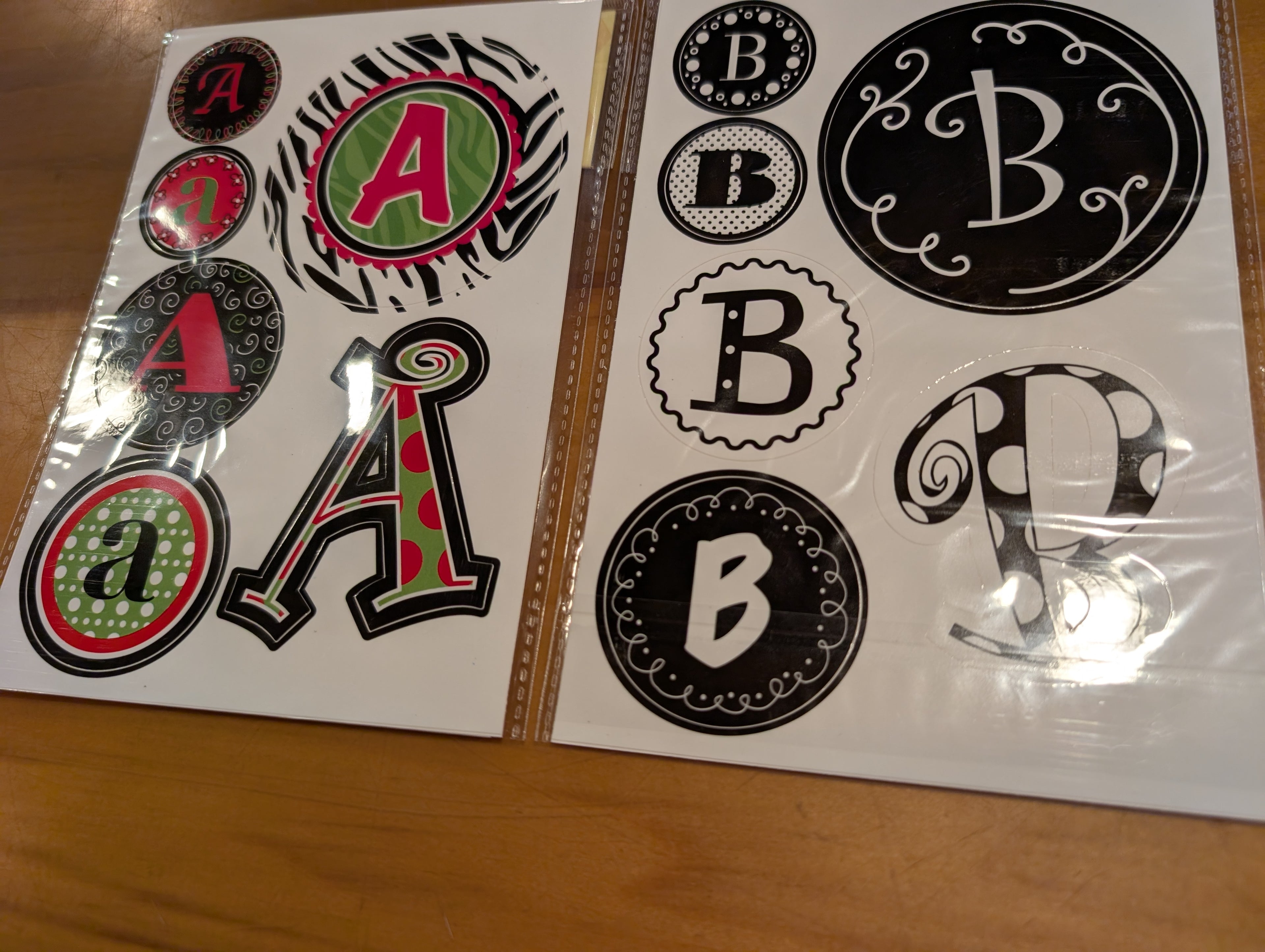 Cypress Stick-A-Round same-letter vinyl decals in unique fonts and patterns