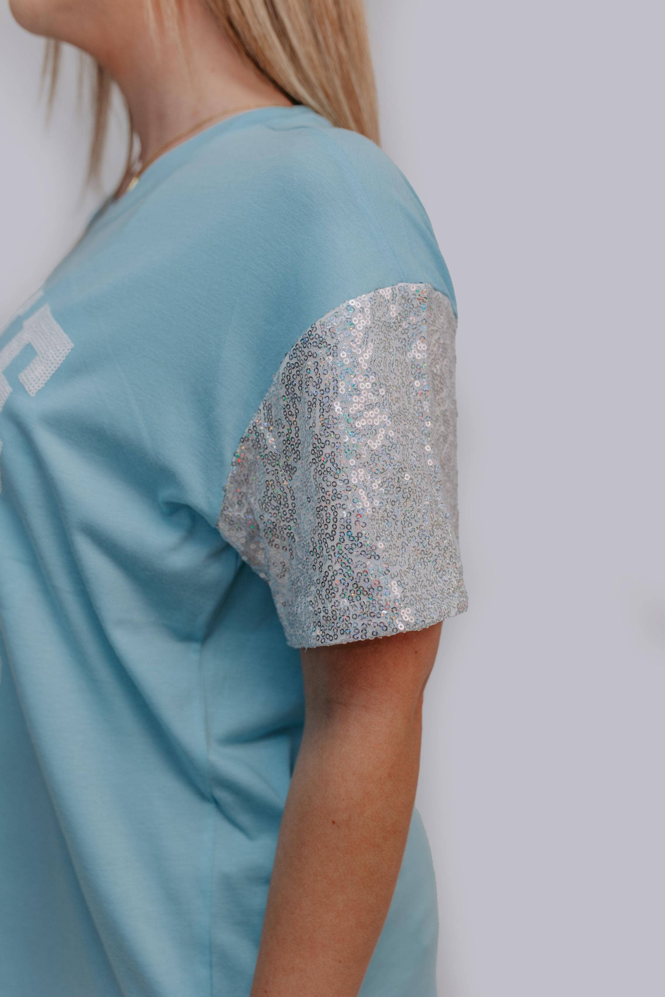 Sequins Embroidery Game Day Tee – Icy Blue
