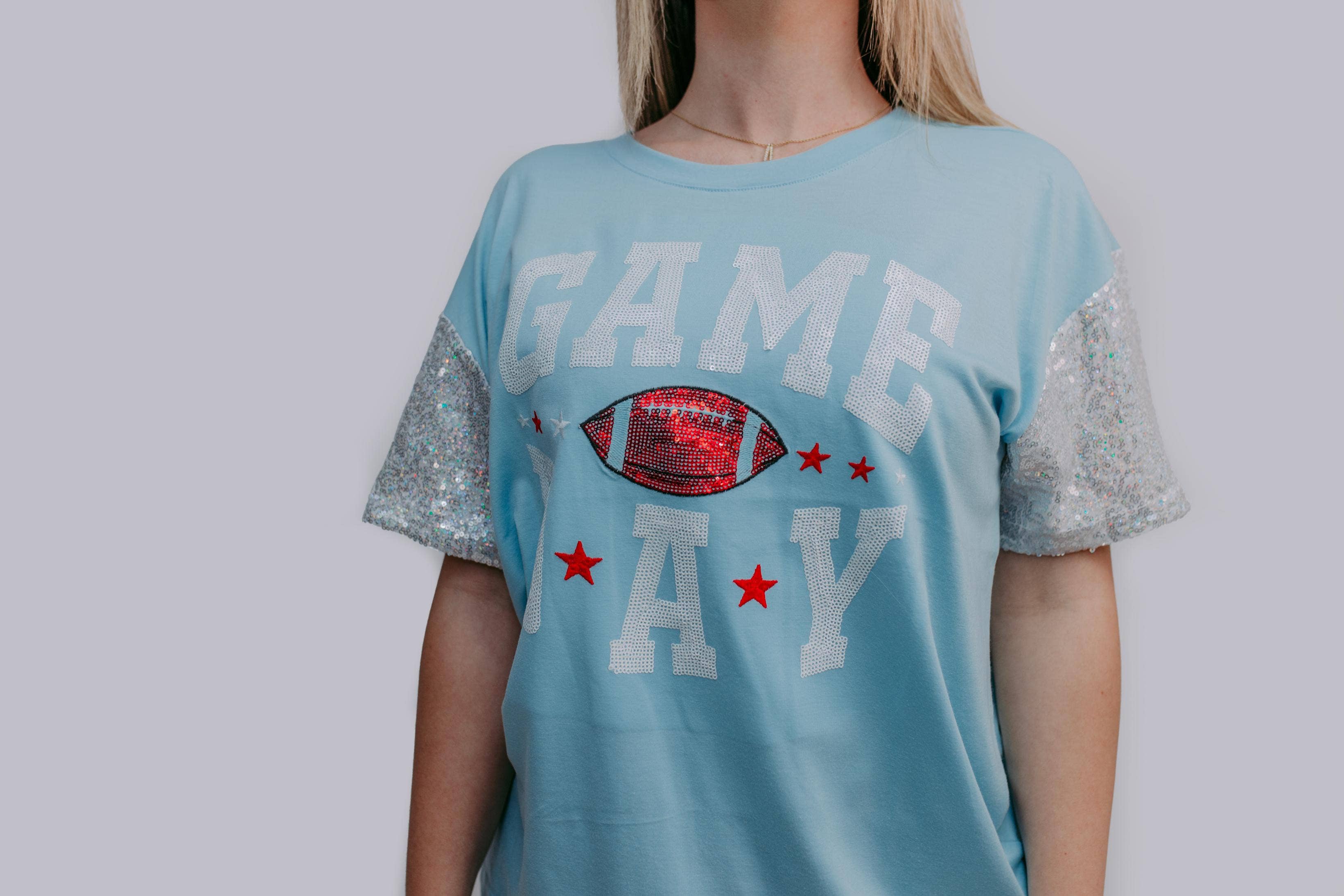 Sequins Embroidery Game Day Tee – Icy Blue