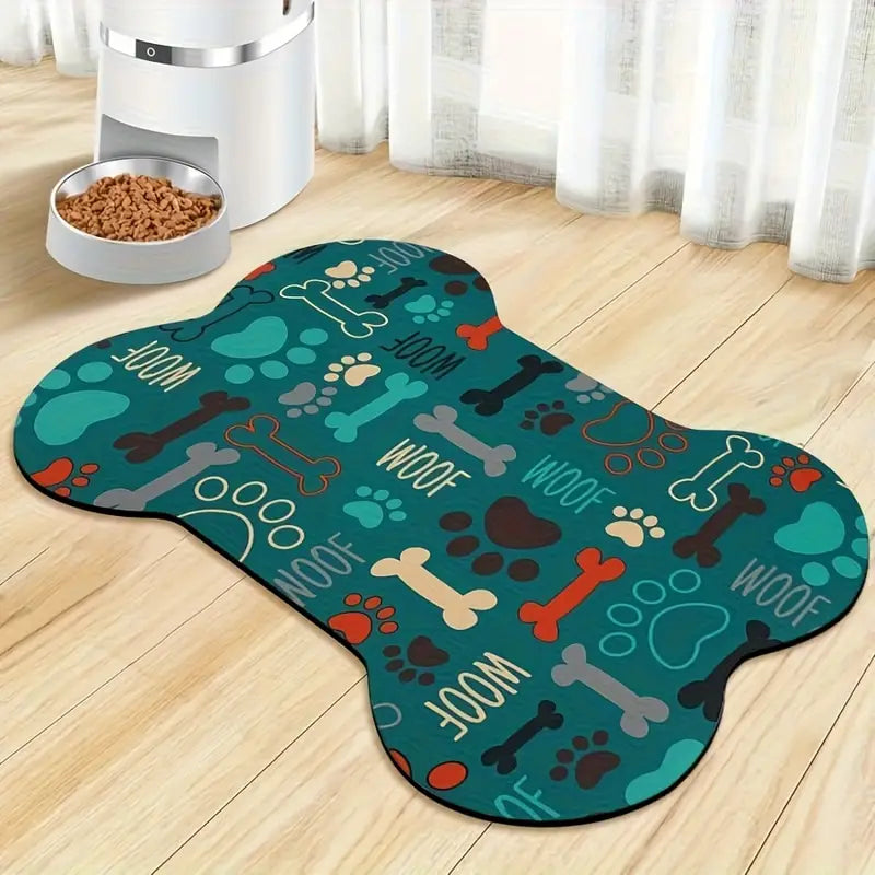 Non-Slip Quick-Dry Paw Print Dog Feeding Mat – Easy-Clean Pet Food & Water Bowl Pad