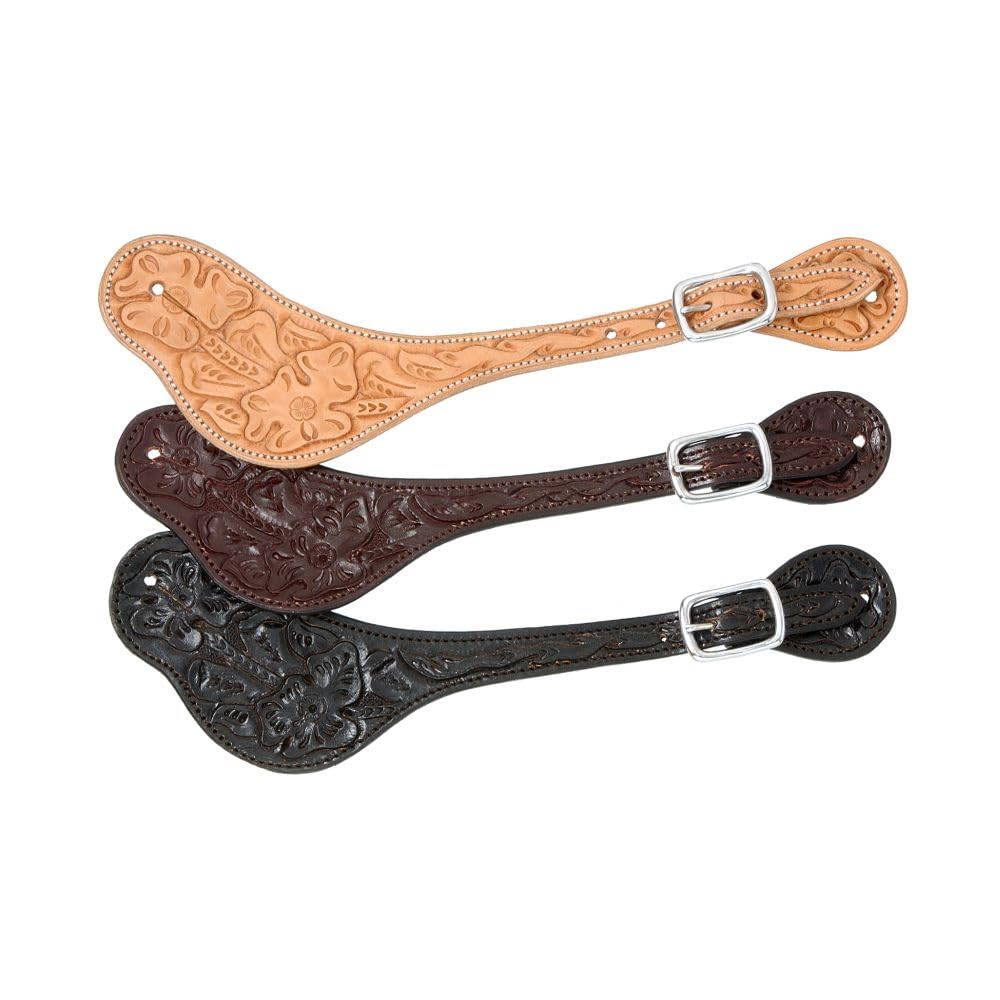 Royal King Floral Stamp Spur Strap - Light Oil