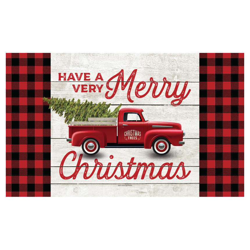 DOOR MAT-RED PICKUP "HAVE A MERRY CHRISTMAS"