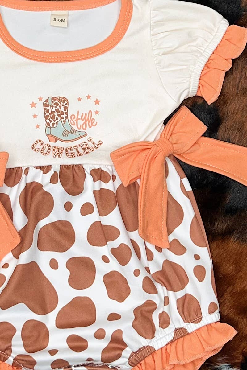 STYLE COWGIRL" COW SPOTTED BABY ROMPER