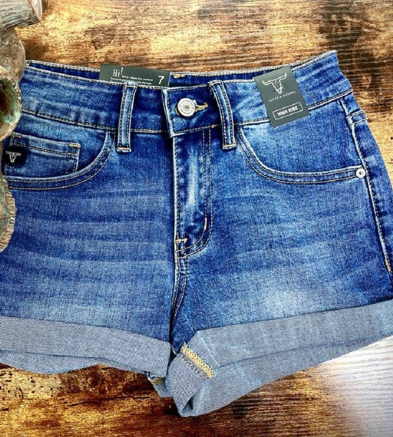 Girls Dark Wash Shorts Cuff Hem