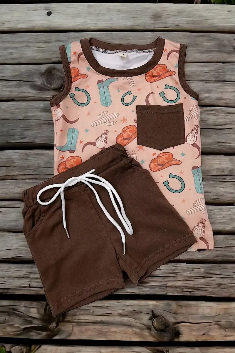 COUNTRY BOY" MULTI PRINTED BROWN 2 PIECE SET.