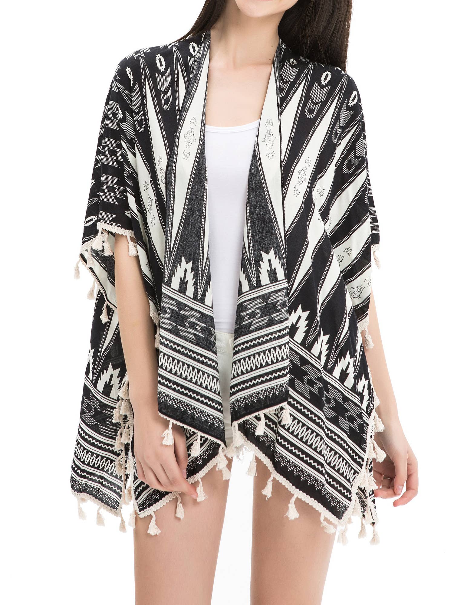 Tribal print viscose beach kimono cover-up for women, open-front style