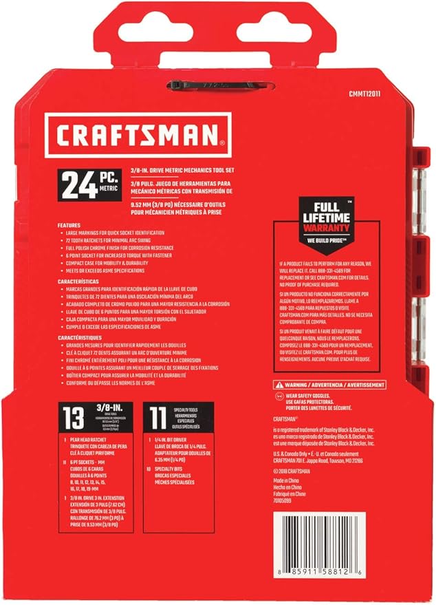 CRAFTSMAN Socket Set, Nano Metric, 3/8" Drive, 24Piece (CMMT12011)