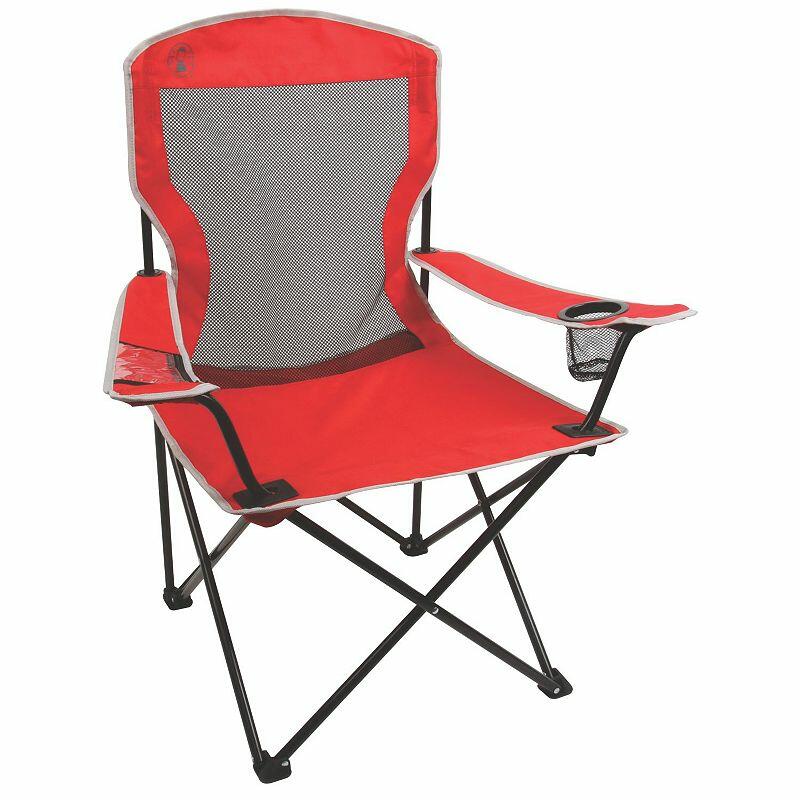 Coleman red mesh quad chair with breathable back and cup holder