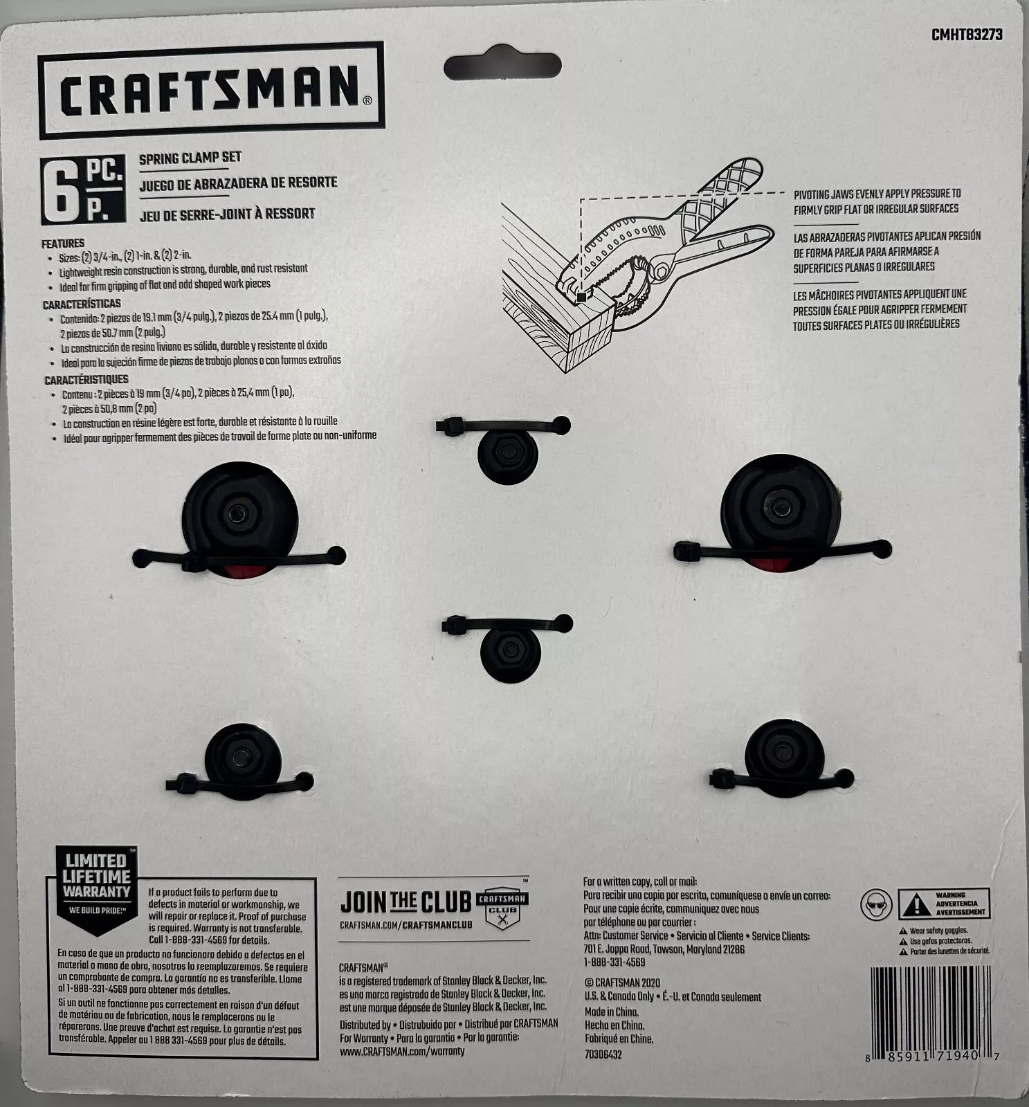 Craftsman 6 piece Spring Clamp Set Plastic Body Strong Spring