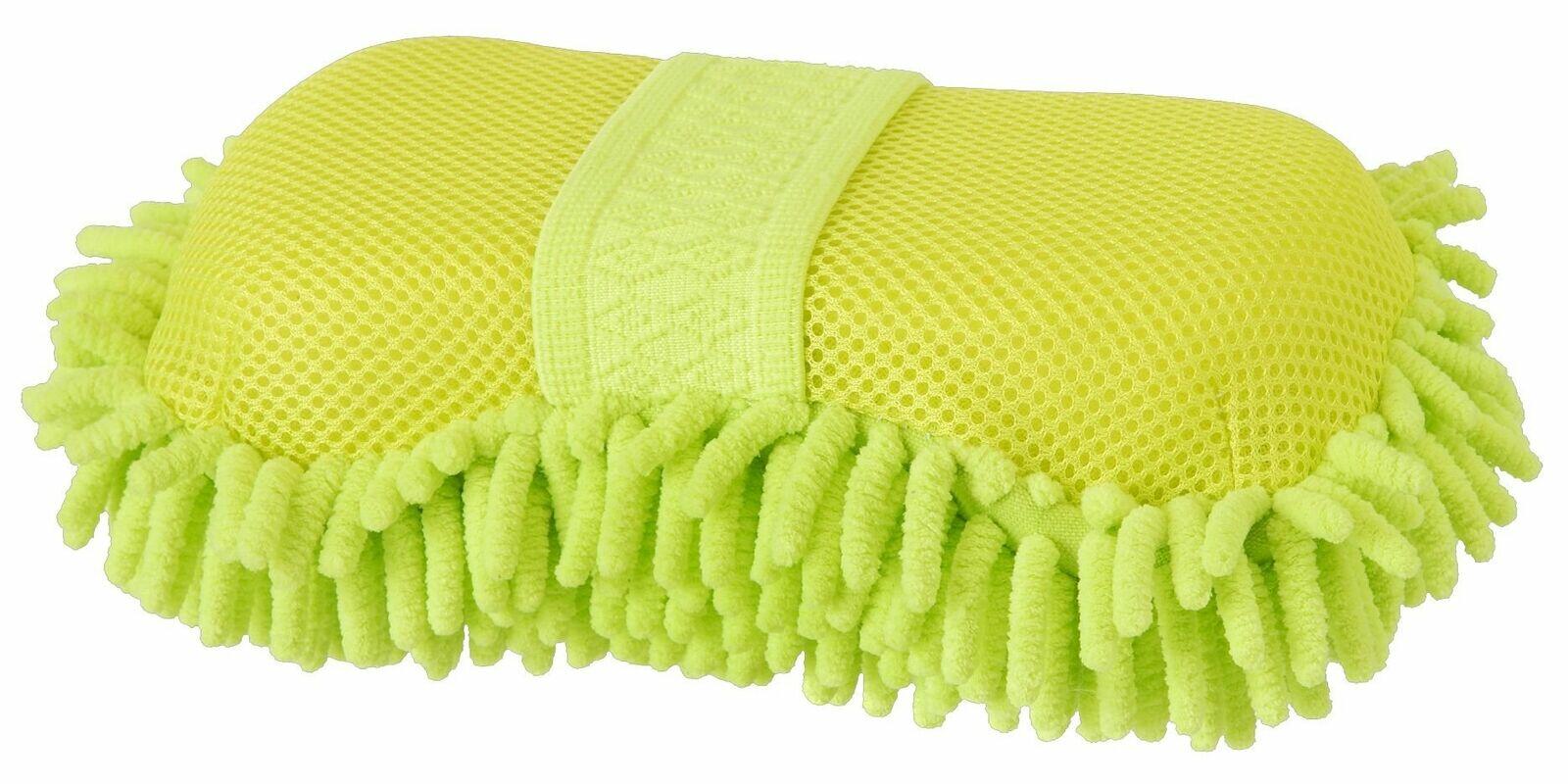 Green microfiber cleaning pad with fringed edge on a white background