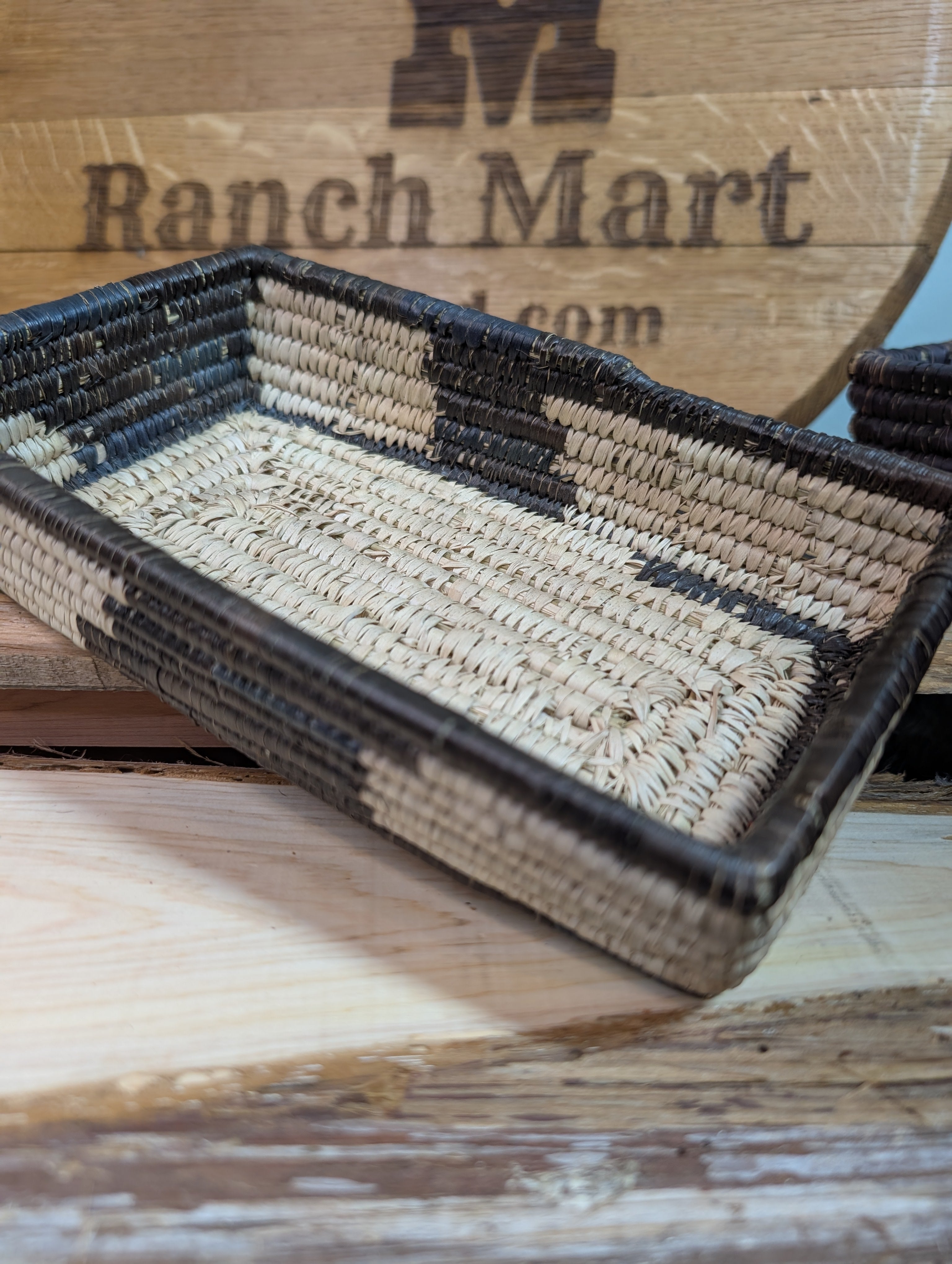 Handmade Palm Leaf Rectangular Tray Basket | Small Natural Woven Organizer