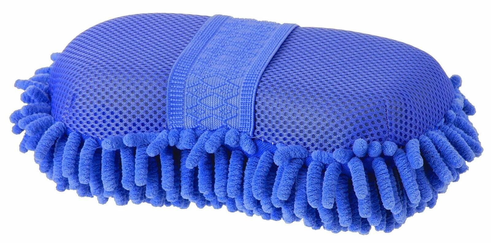 Blue microfiber cleaning mitt on a white background