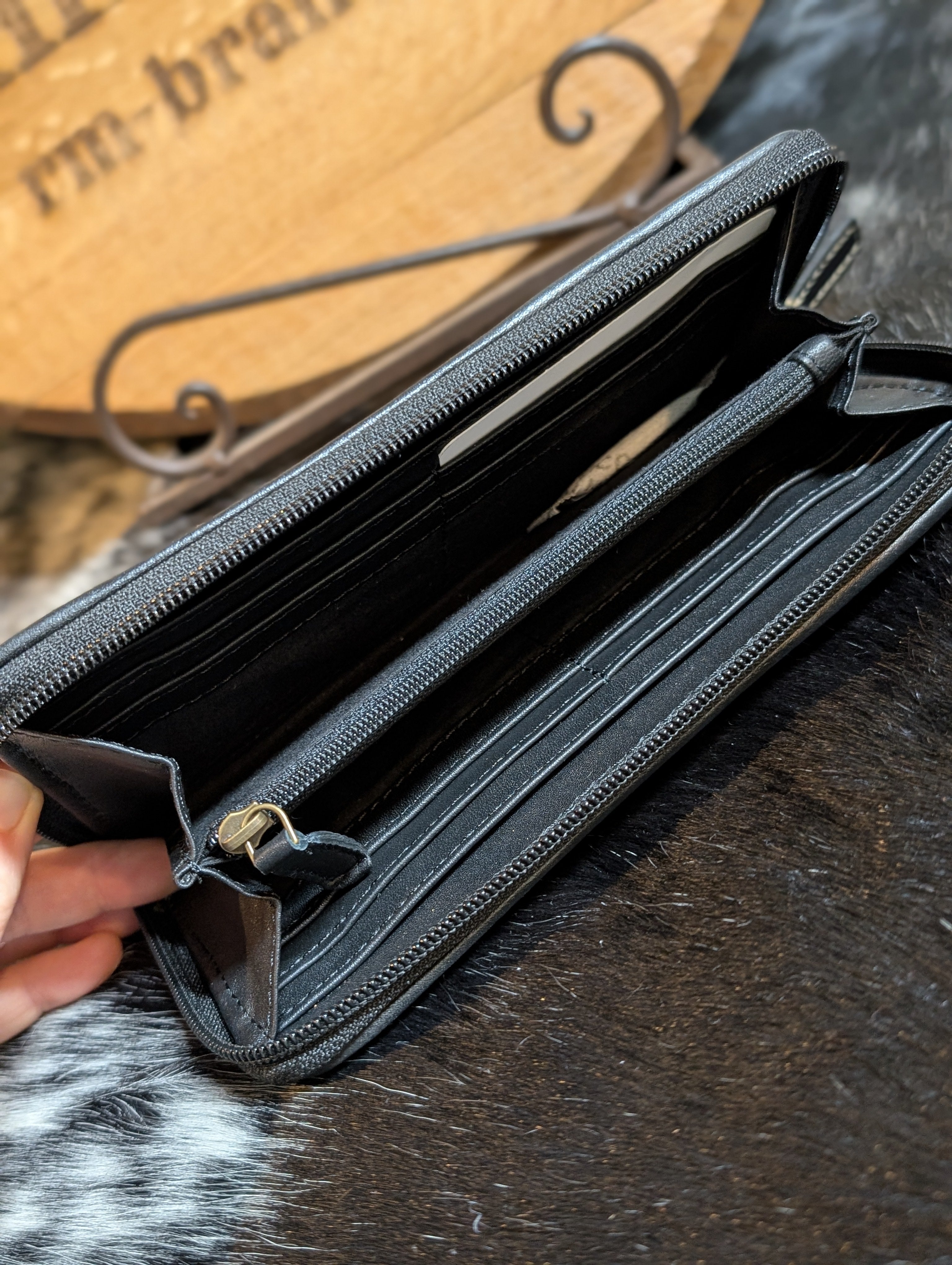 Myra women's wallet made with hair-on cowhide and genuine leather