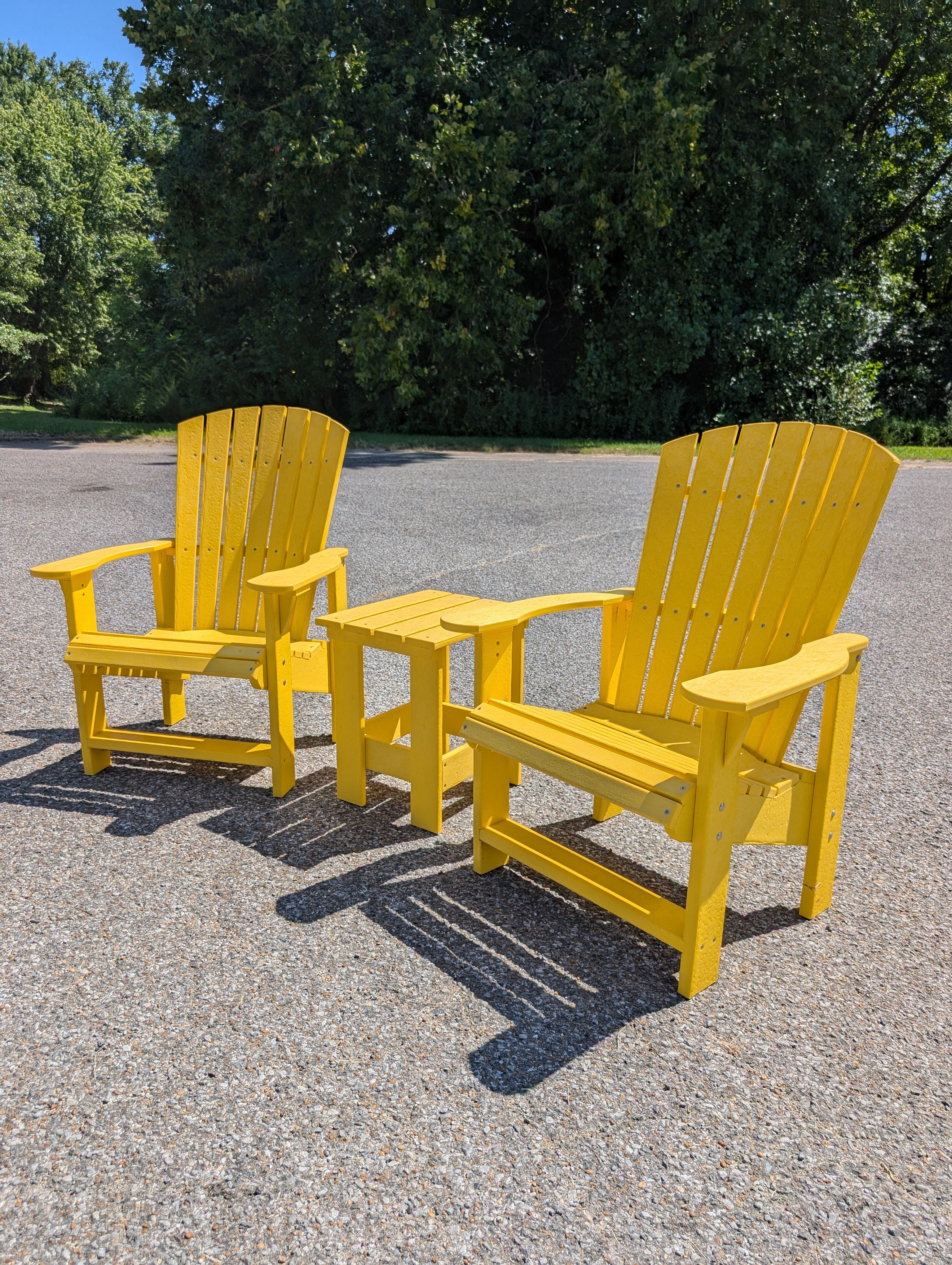 Final Clearance – Buy 2 Yellow Upright Adirondack Chairs, Get the Matching Table FREE!