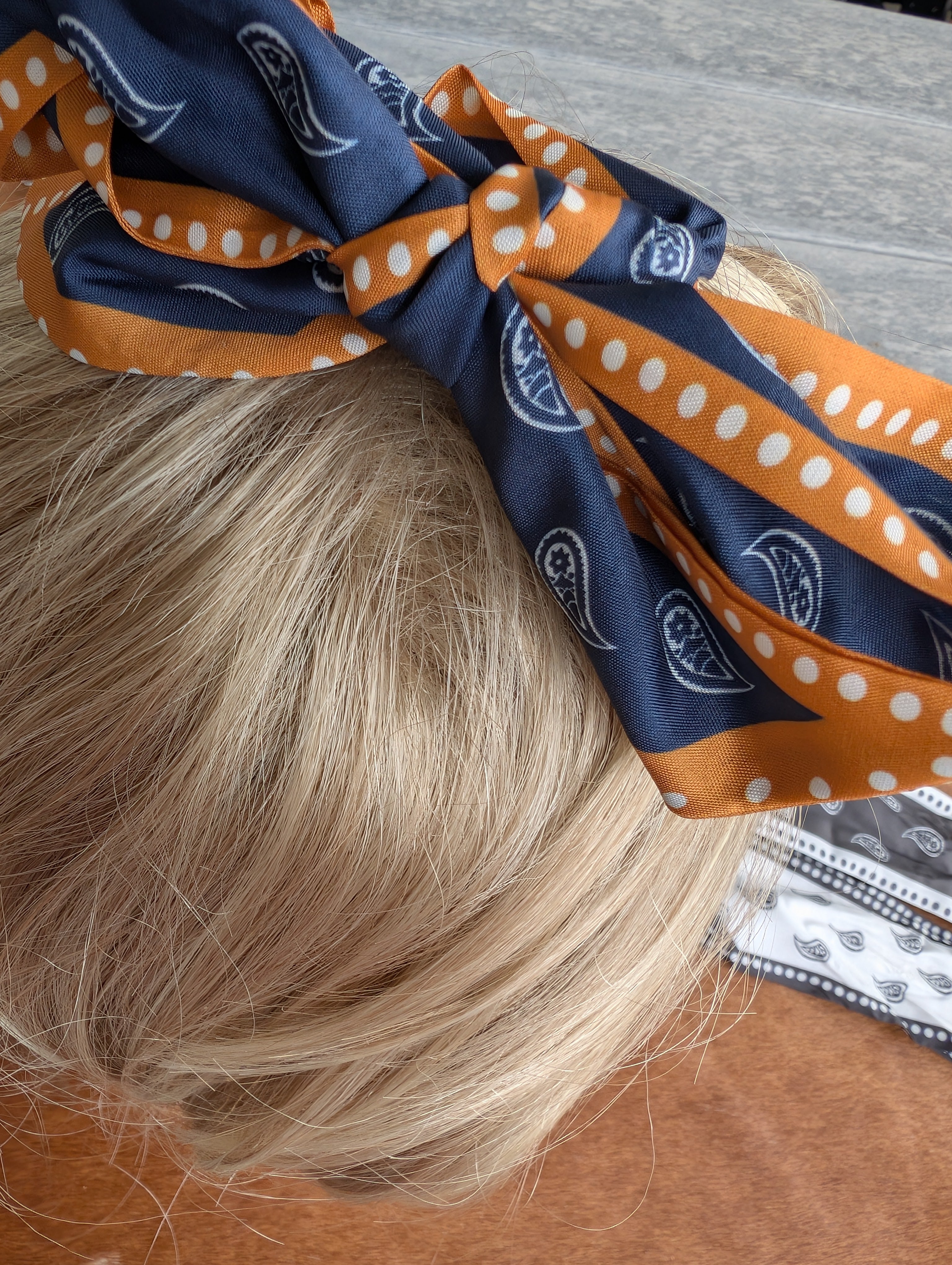 "Versatile scarf headband in bandana style for hair or neck"
