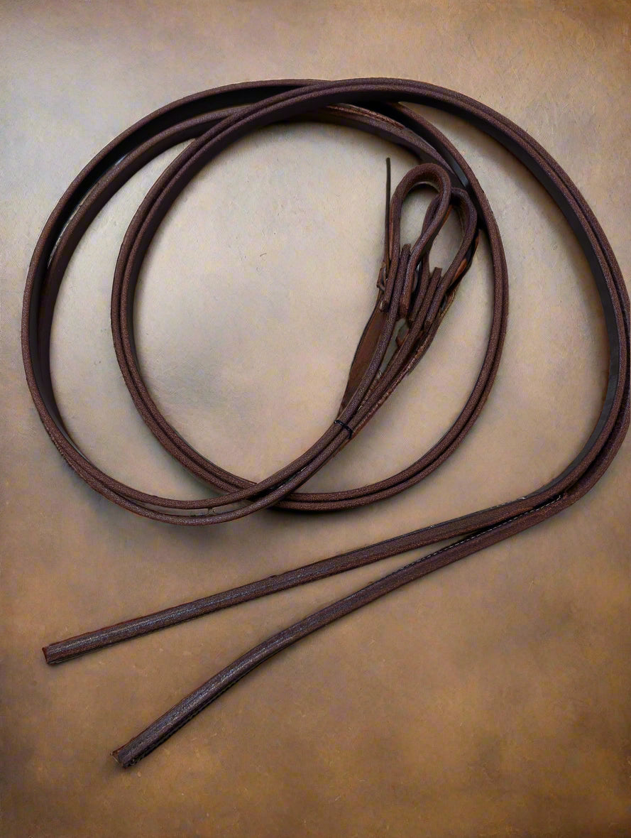Genuine harness leather 8ft x ½" split reins with weighted ends and waterloop ends
