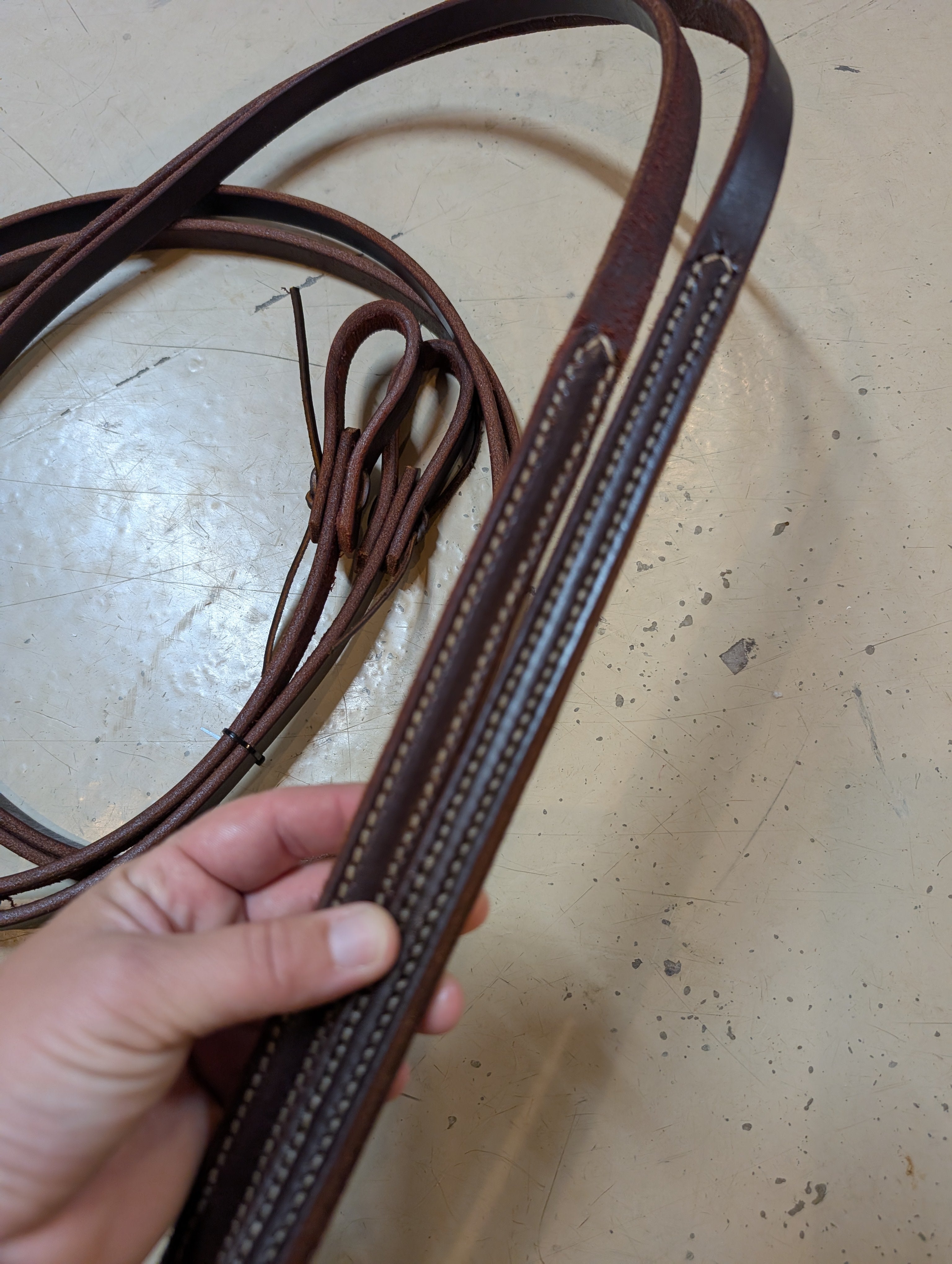 Genuine Harness Leather Split Reins – 8ft Weighted with Waterloop Ends