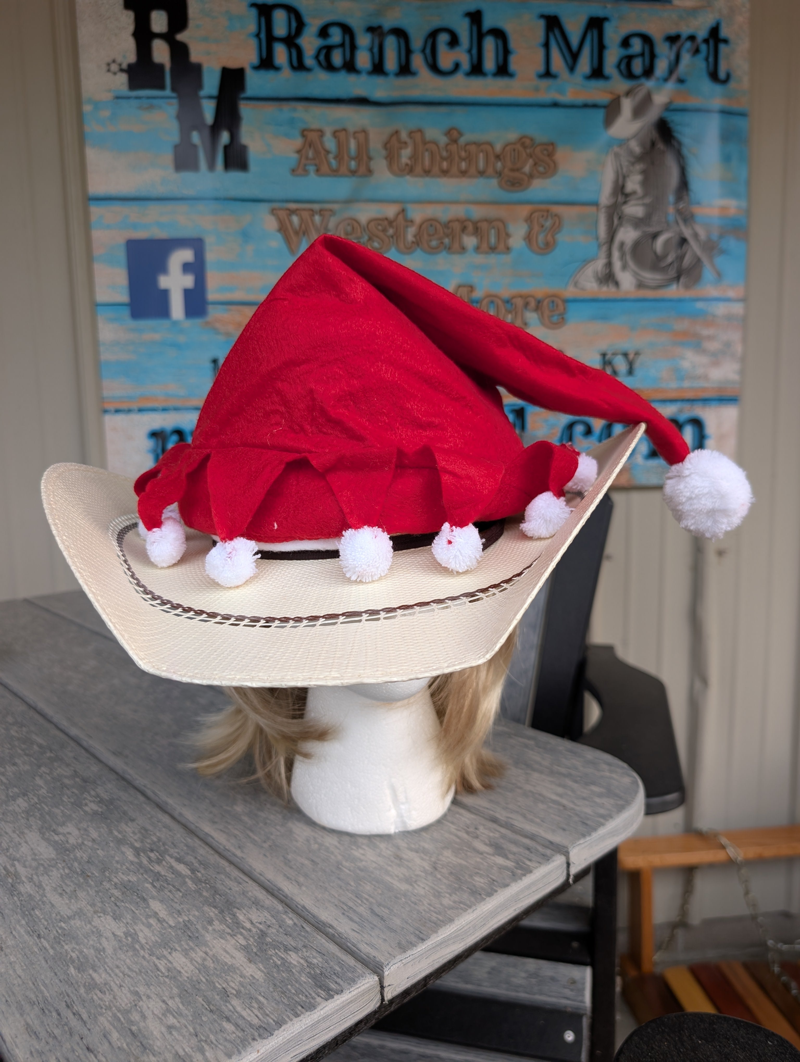 Festive Red Christmas Elf Hat with Pom-Poms – Holiday Costume Accessory