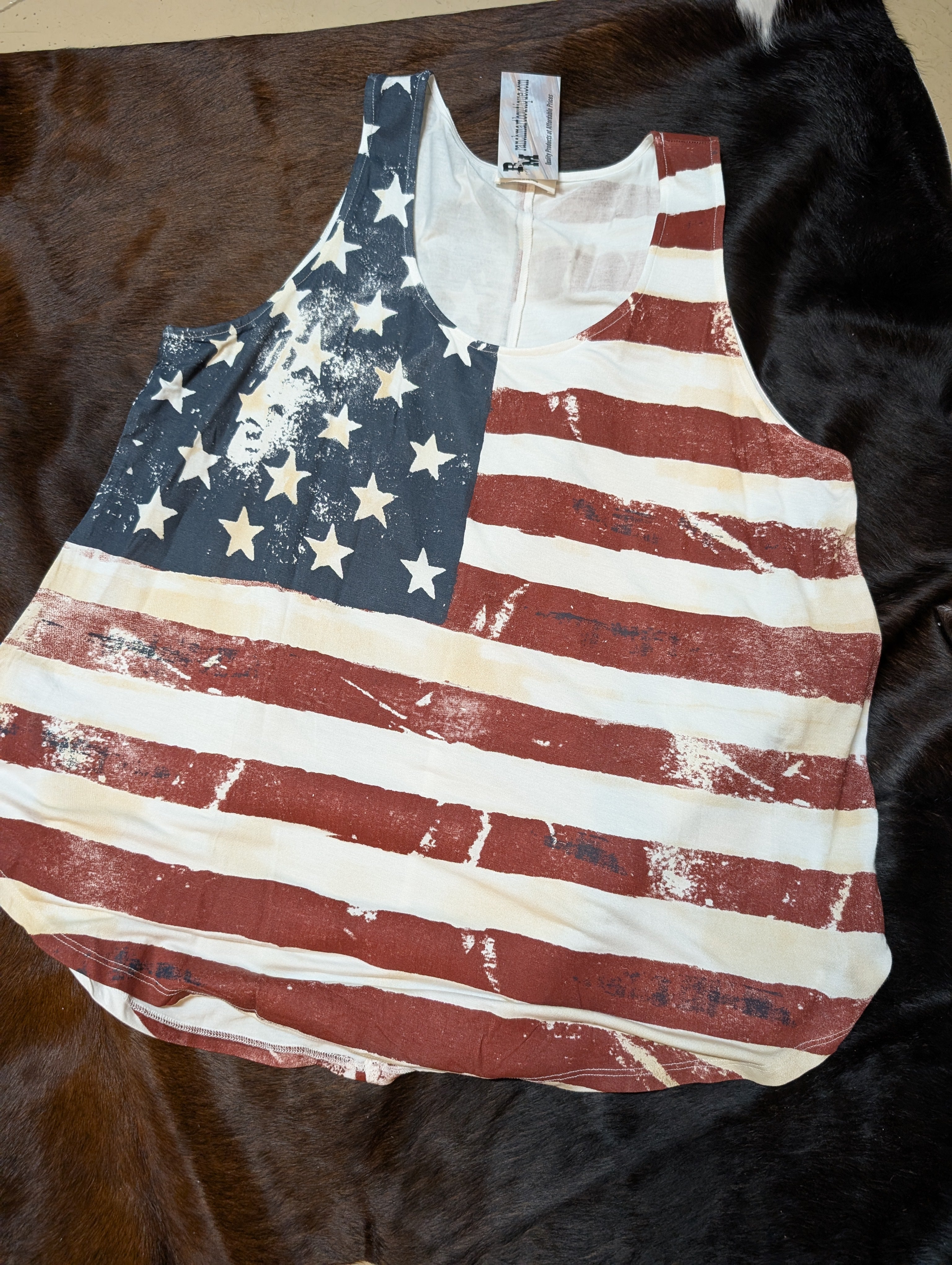 Plus-size American flag tank top by Zenana with stars and stripes design
