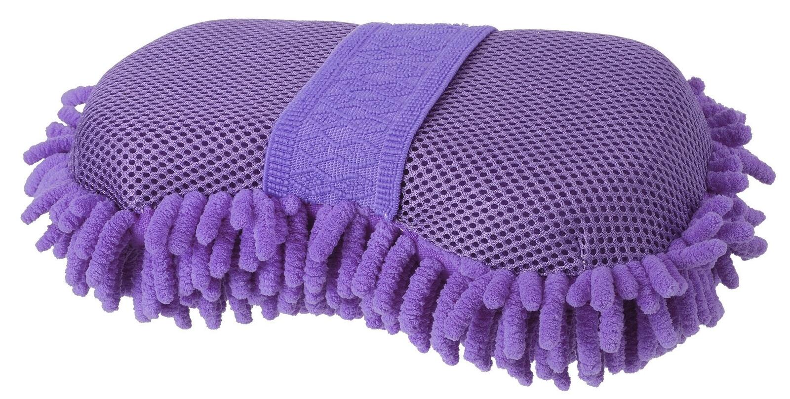 Purple microfiber cleaning pad with fringed edges on a white background