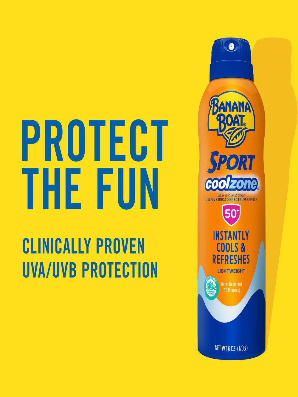 Banana Boat Sport Cool Zone SPF 50 Sunscreen Spray bottle, 6 oz can for active sun protection