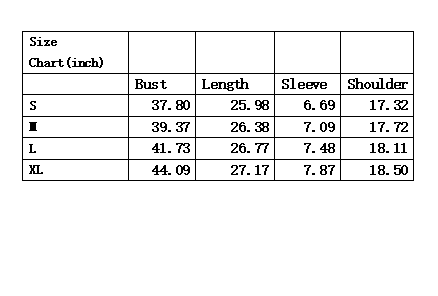 Size chart  for graphic t-shirt