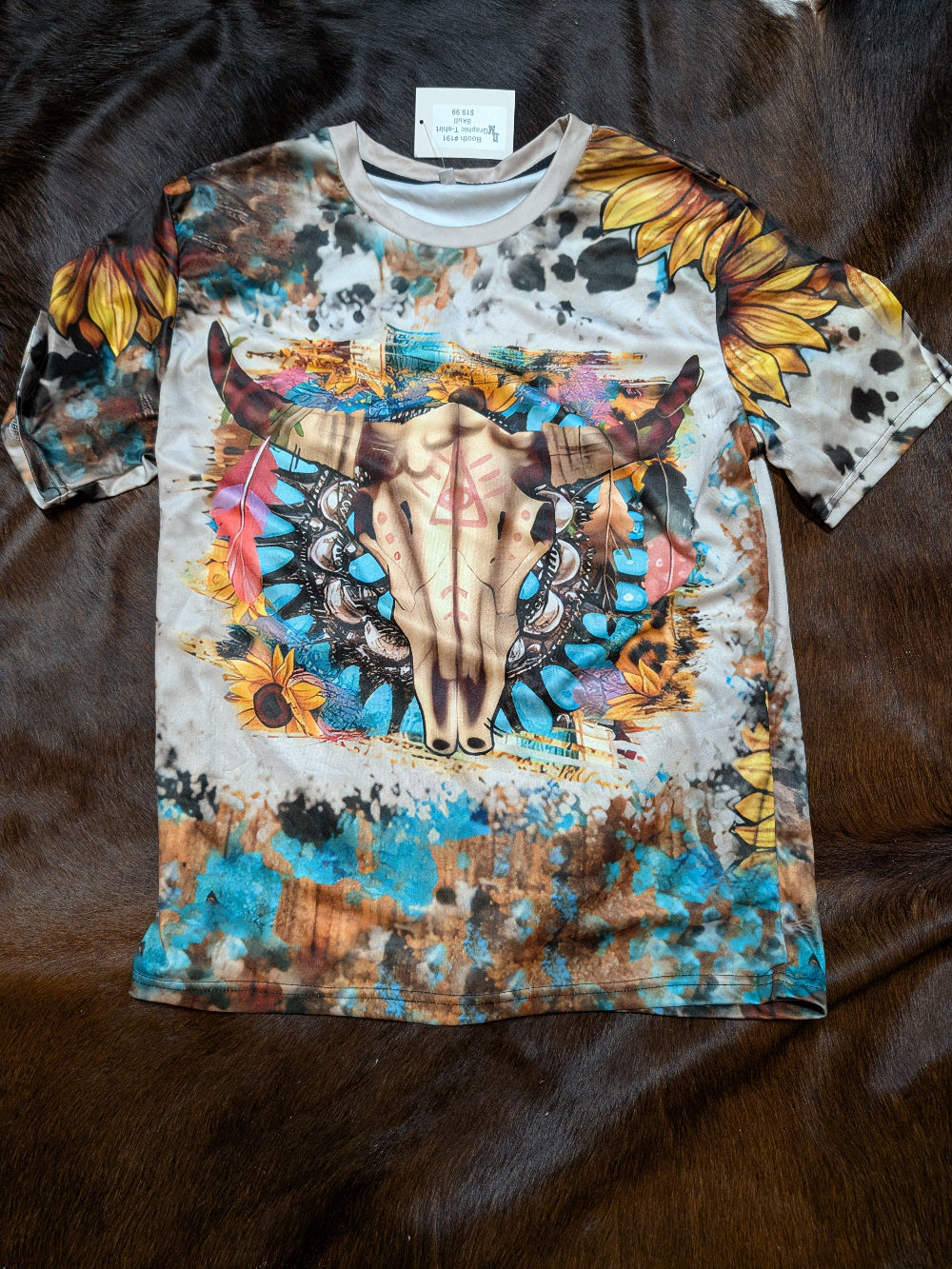 Black polyester skull shirt with bold graphic design, final clearance sale