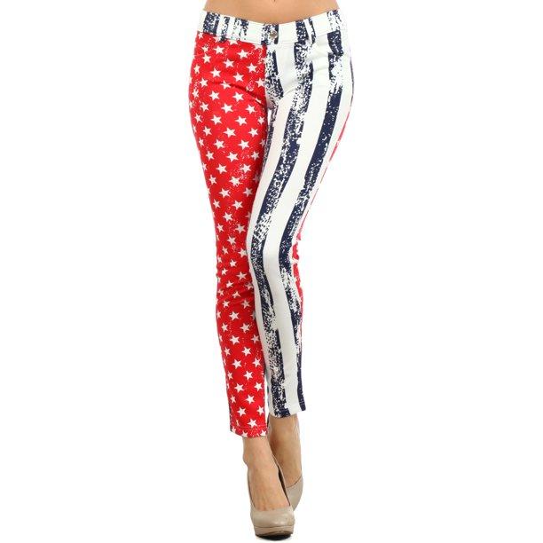 Yelete American Flag Stars Stripes Jegging Pant Leggings, Red White Blue