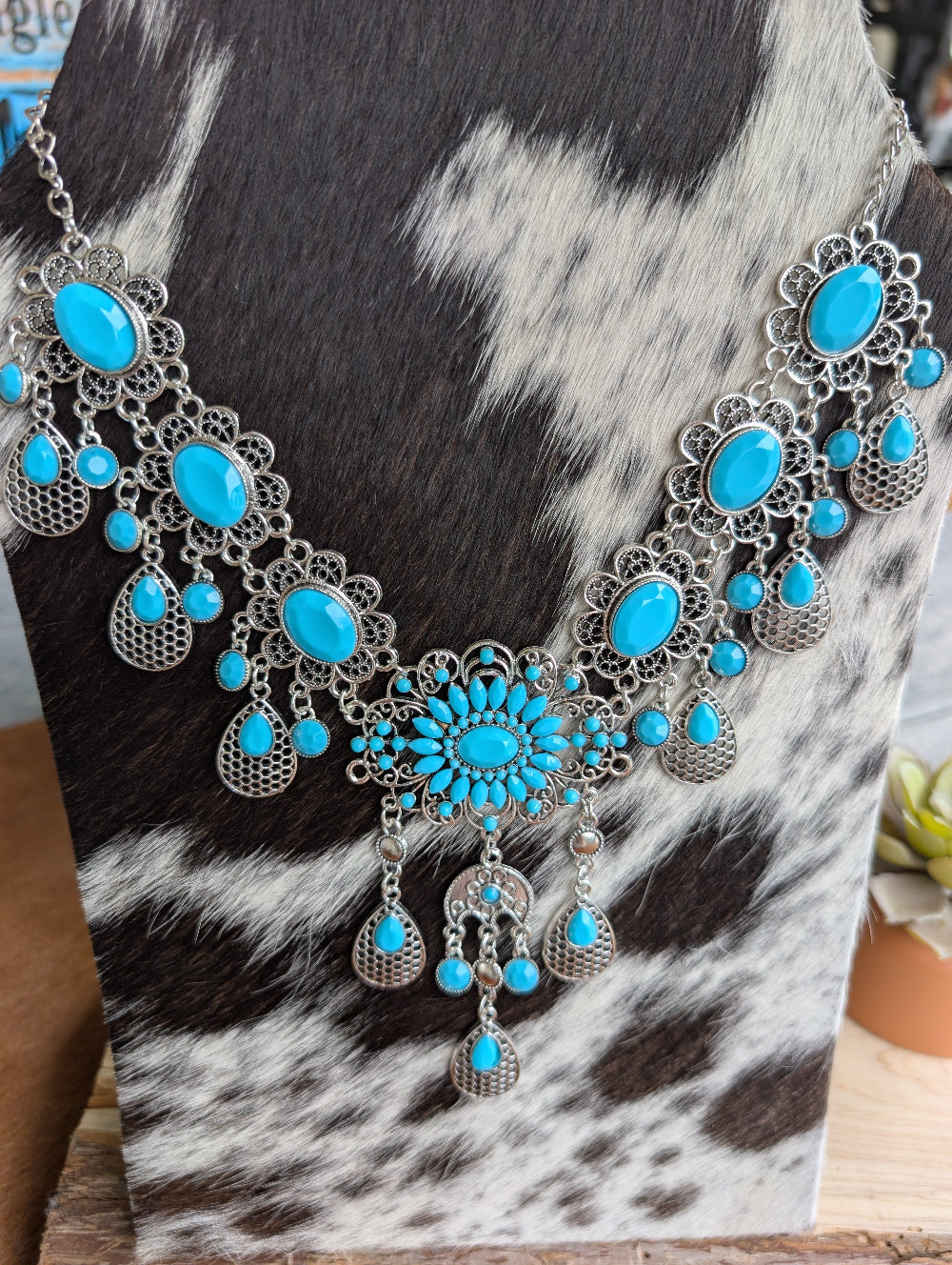Summer boho western necklace with rustic pendant and layered beads
