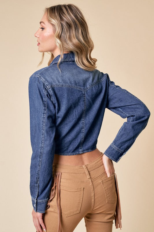 Denim tie front shirt