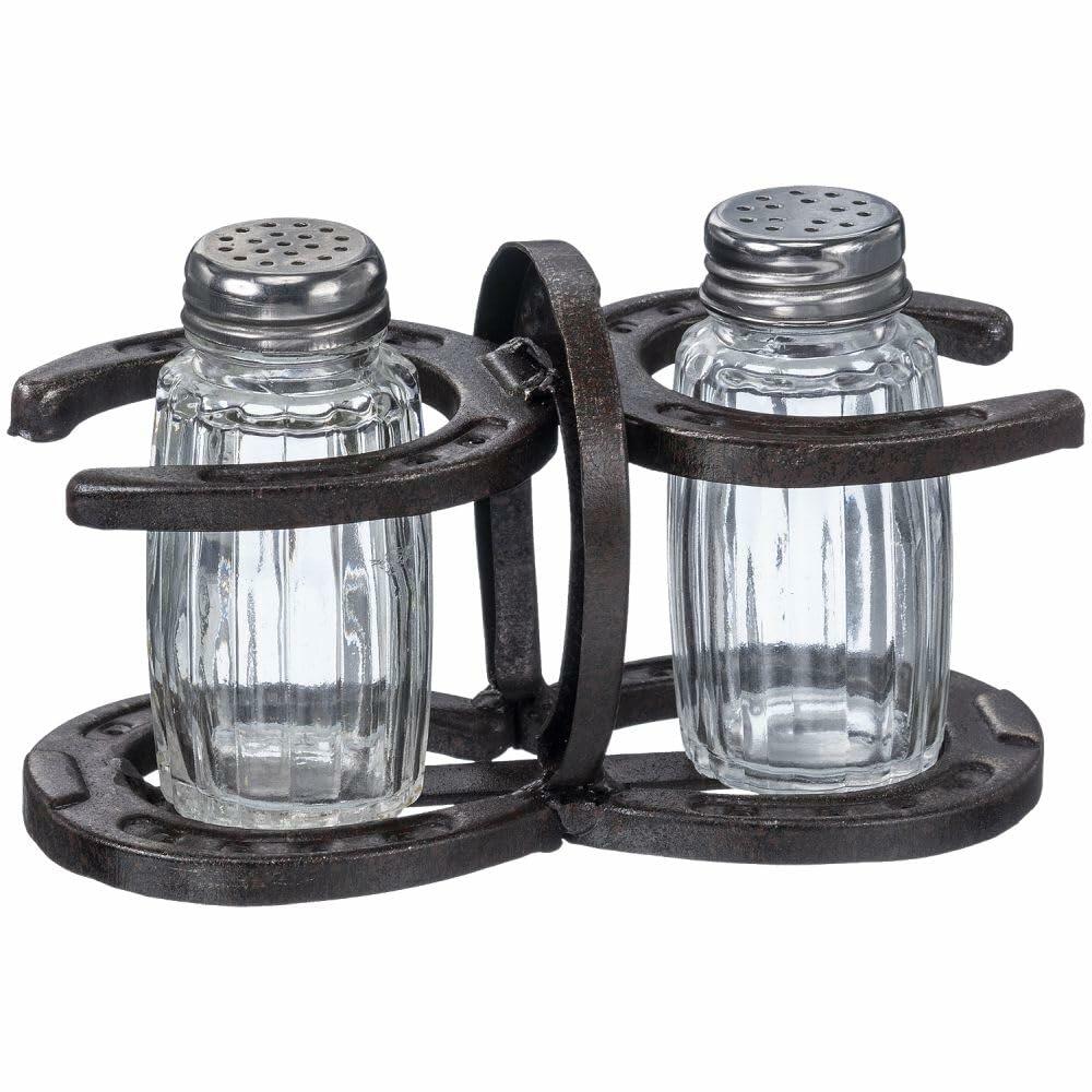Western horseshoe salt and pepper shaker set with glass jars