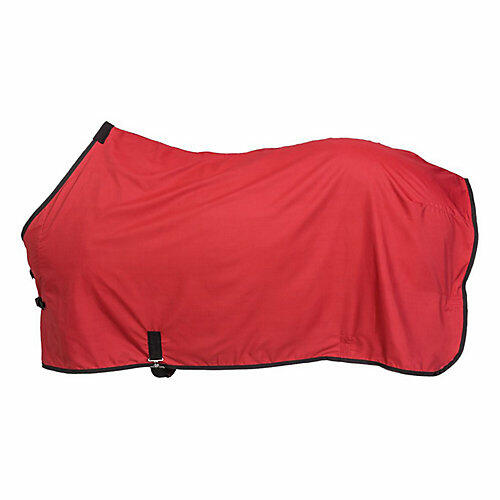 double buckle front closure on poly cotton horse sheet in red