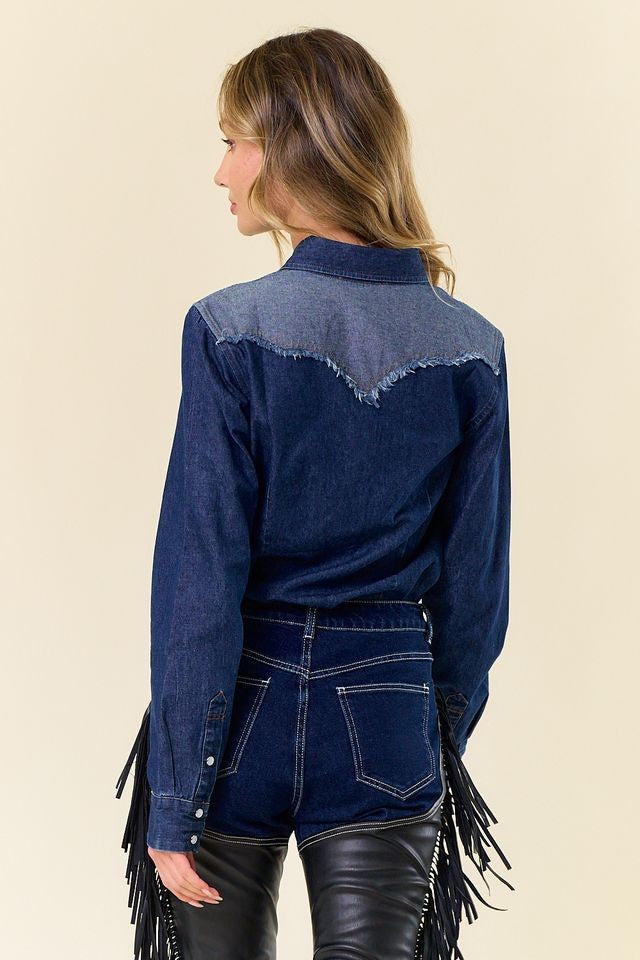 Two Tone Western Dark Denim Shirt