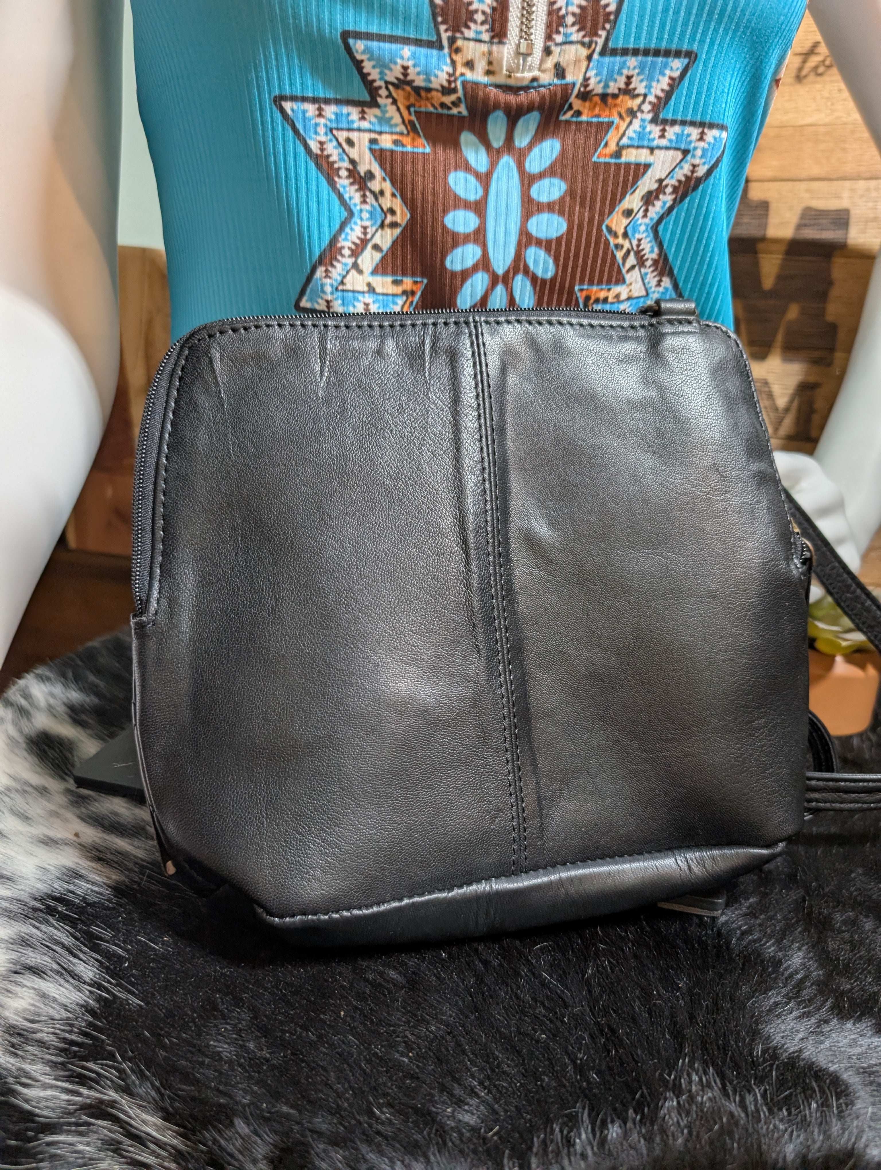 Stylish everyday black leather purse with quilted pattern, perfect for rodeo or casual wear