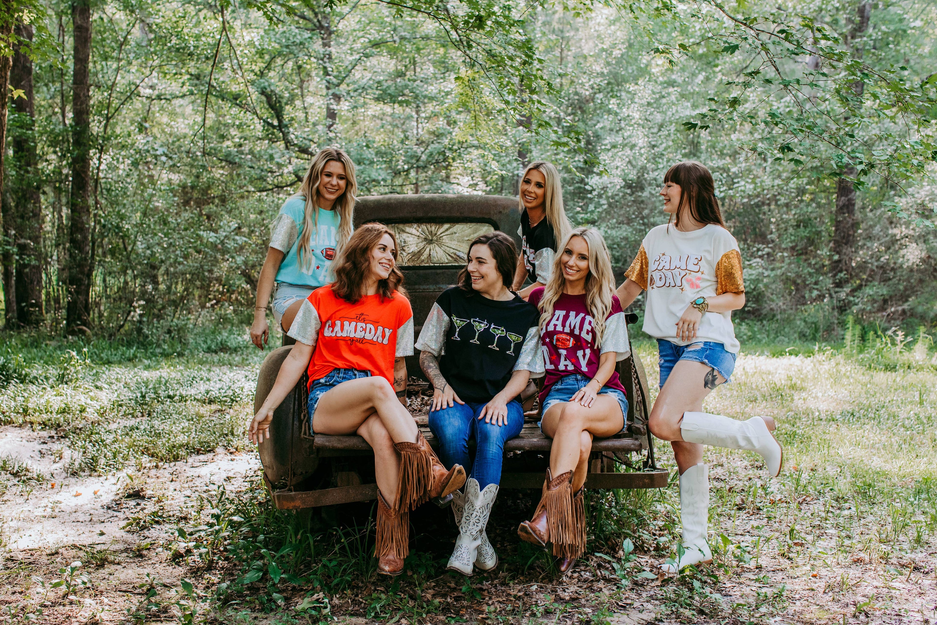 Sequins Embroidery Game Day Tee – Burgundy Sequin Sleeve T-Shirt | Merigold Kiss