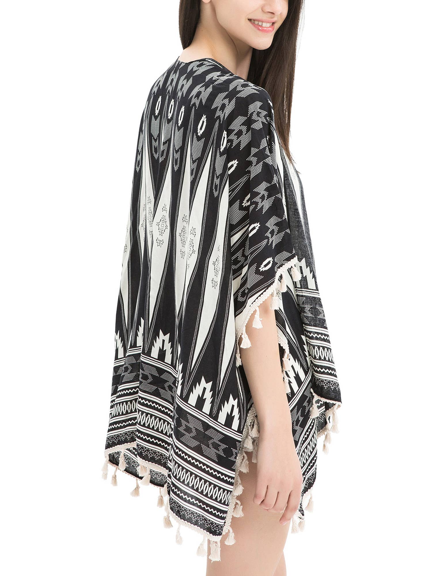 Lightweight boho beach cover-up with colorful tribal graphics