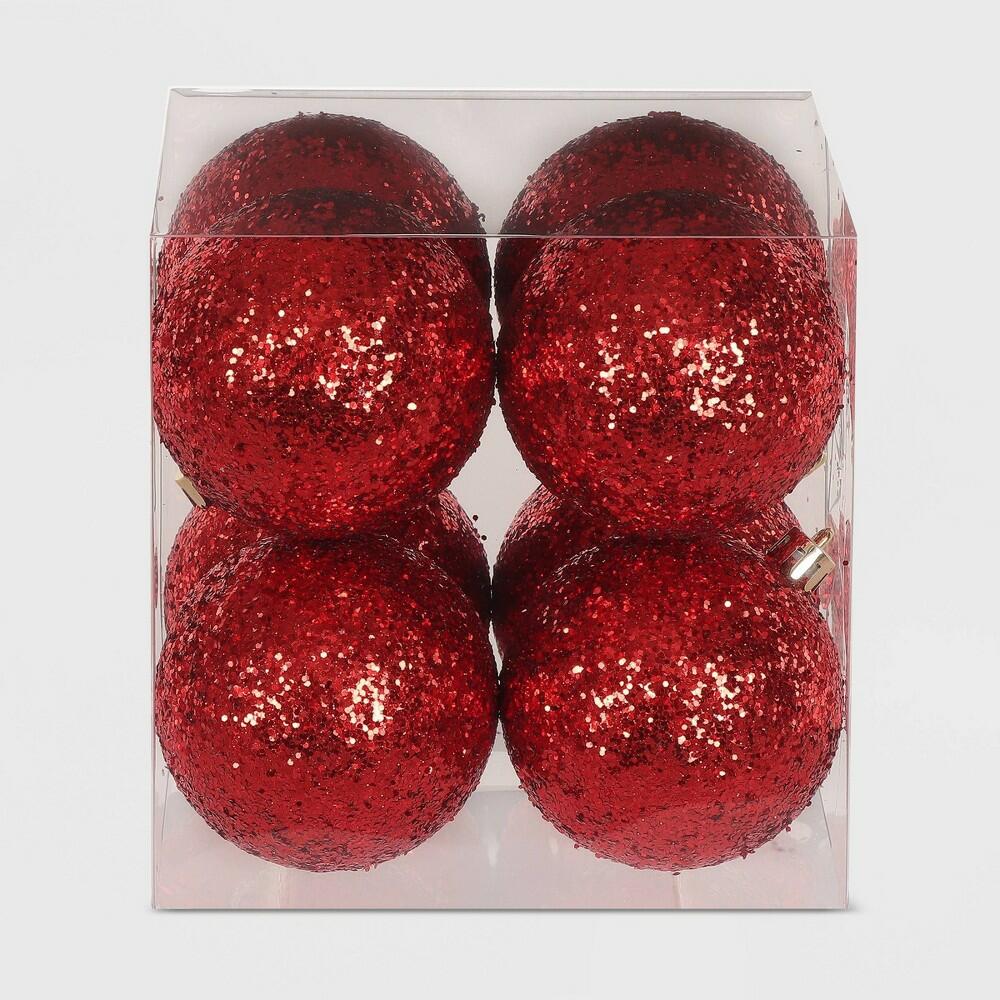 8ct Christmas 70mm Ornament Set Chunky Glitter Red - Wondershop