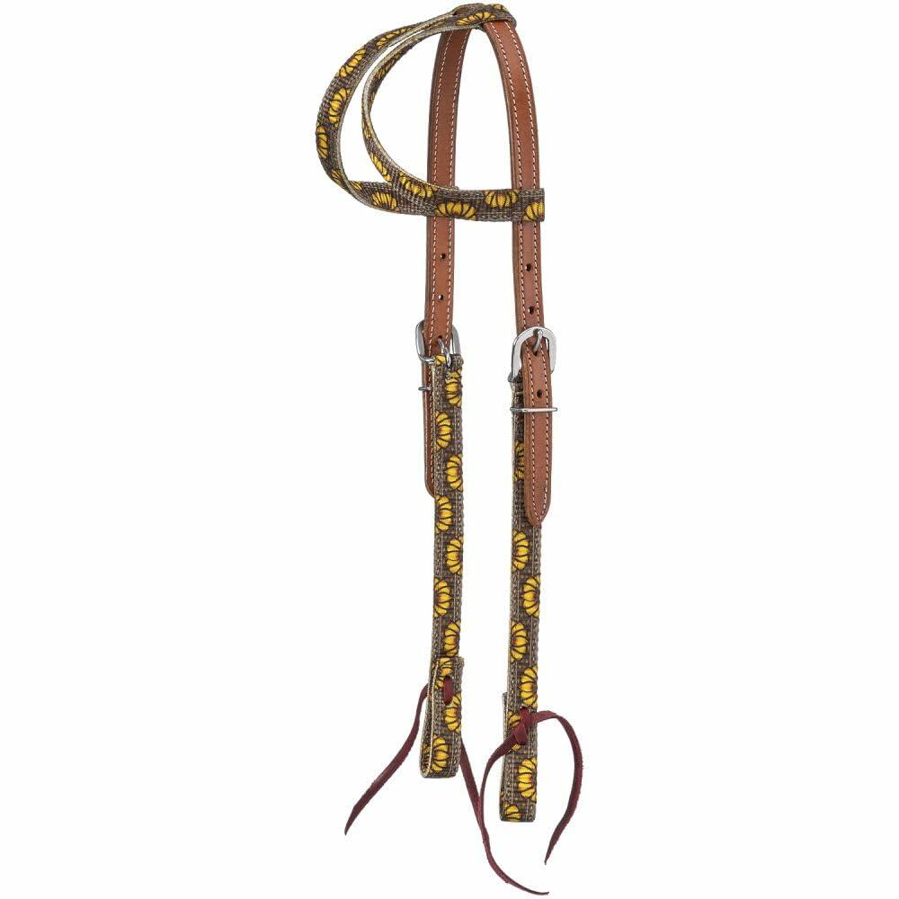 Tough 1 Nylon Double Ear Headstall – Sunflower Print, Horse Size