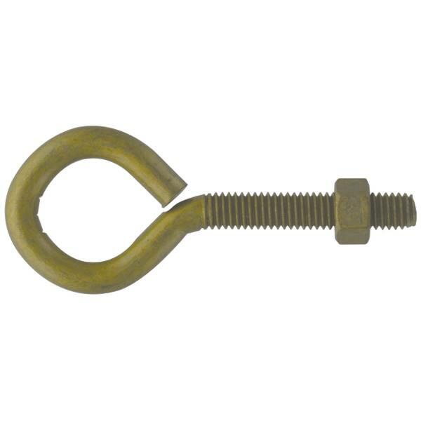 Metal eye bolt with hex nut on a white background