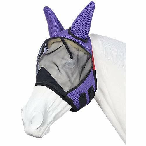 Mini size Tough 1 fly mask showing breathable mesh and secure Velcro closures.
