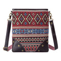 Crossbody bag with a colorful pattern on a white background