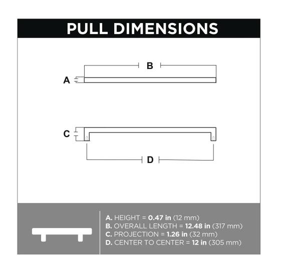 Technical drawing of a pull with labeled dimensions 