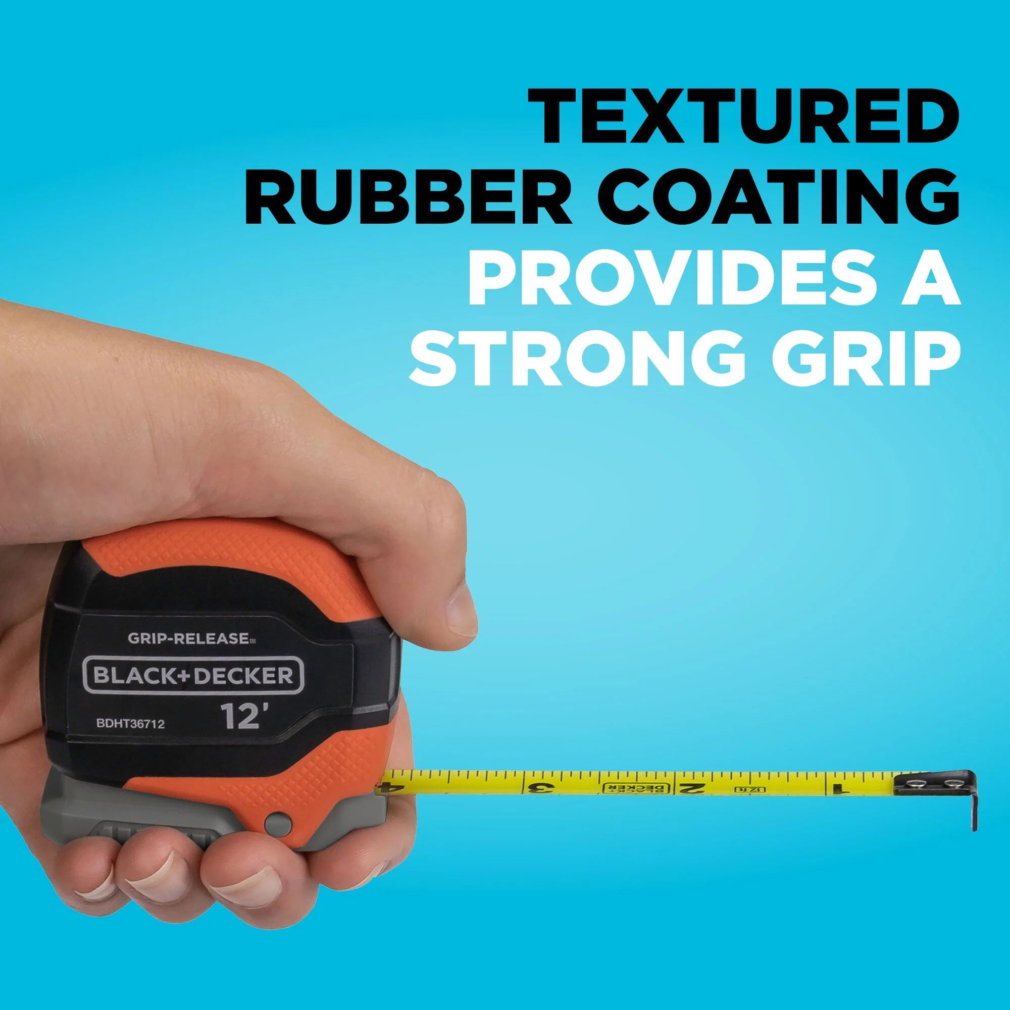 Black+Decker Tape Measure Grip Release, Self Lock, 12-Foot