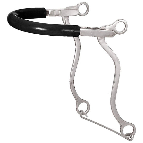 Horse bridle with black rubber rein on a white background