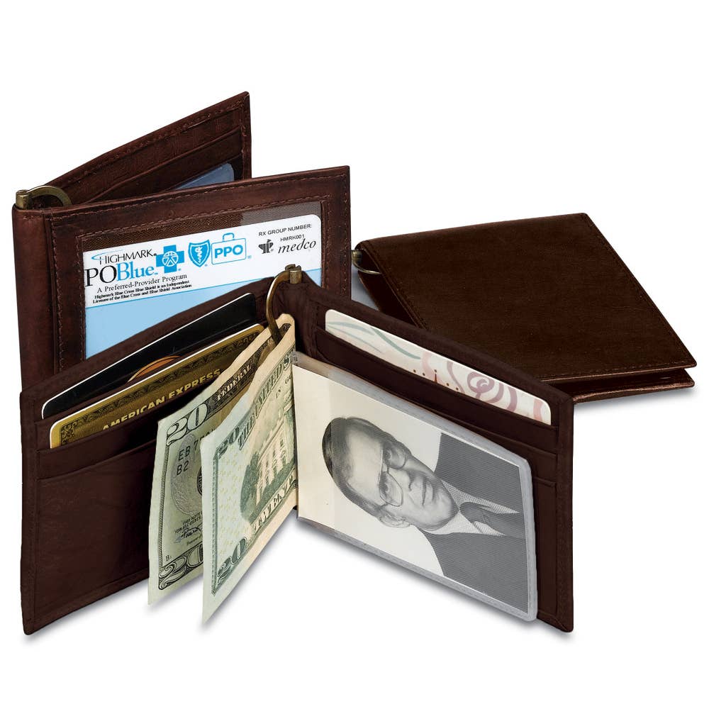 Leather Bifold Wallet with Money Clip