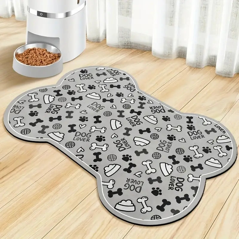 Non-Slip Quick-Dry Paw Print Dog Feeding Mat – Easy-Clean Pet Food & Water Bowl Pad