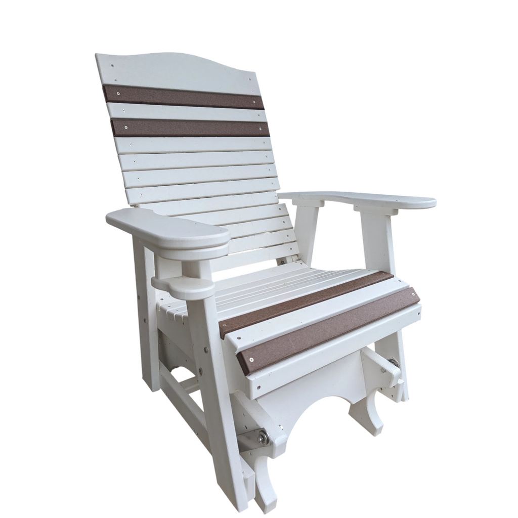 A single 2 foot Poly Glider in the comfy style that is white with some brown accent.