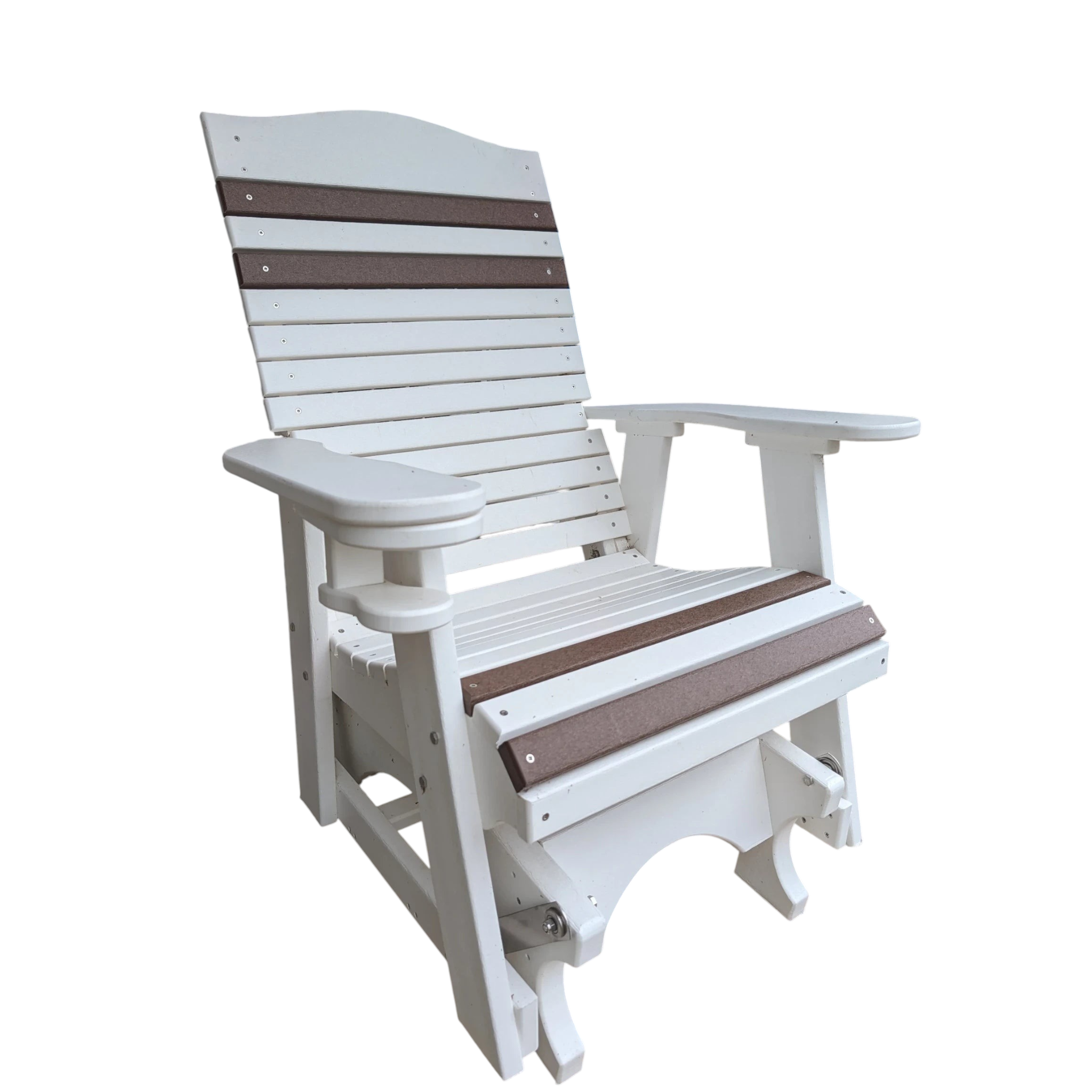A single 2 foot Poly Glider in the comfy style that is white with some brown accent.