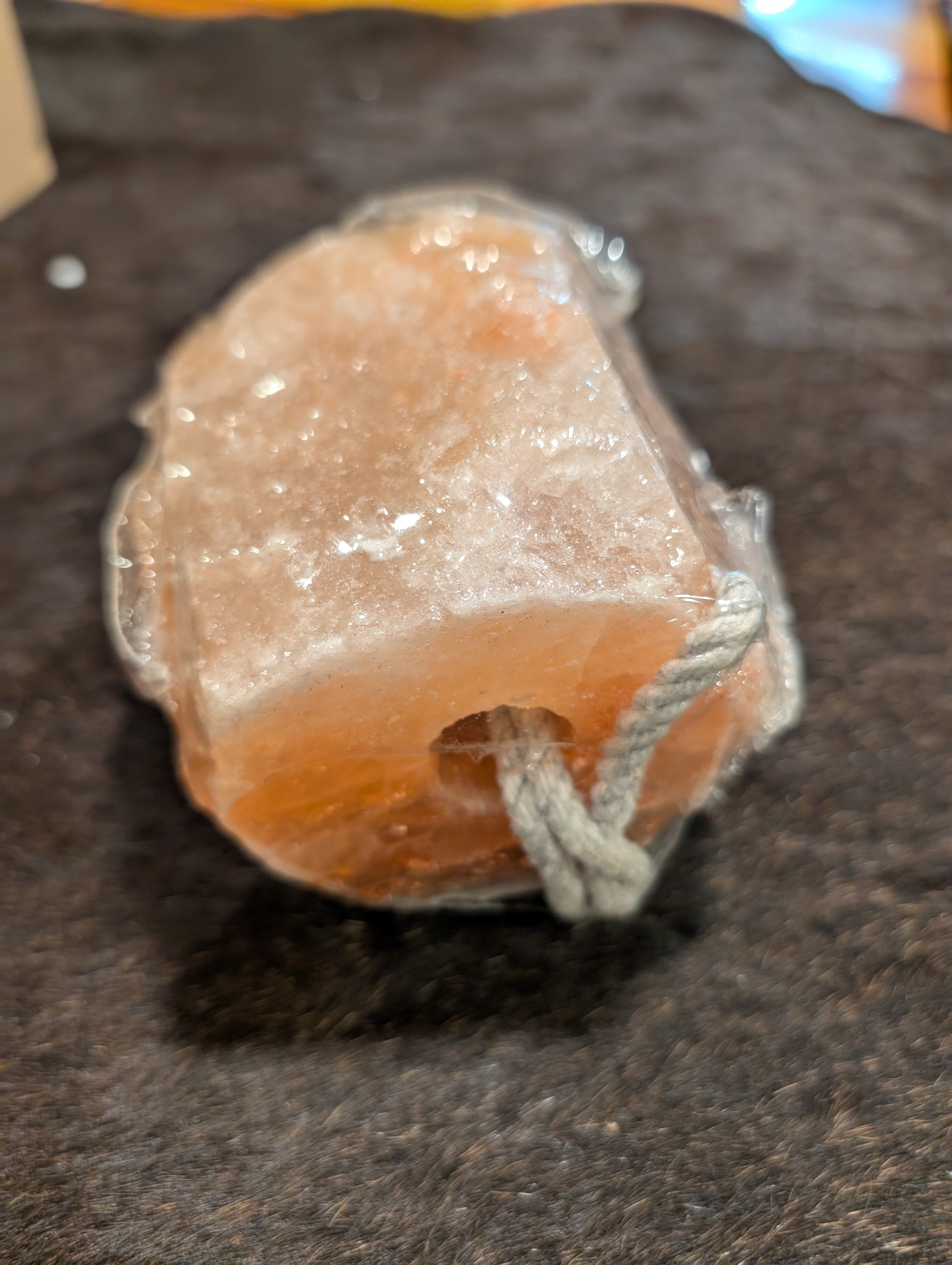 2.2 lb Himalayan salt lick on a rope for horses and livestock, naturally mineral-rich and easy to hang.